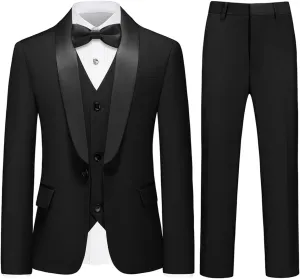 Boy Suits 3 Piece Slim Fit Formal Suit Set with Tuxedo Jacket Vest Pants for Kids Wedding Ring Bearer Party