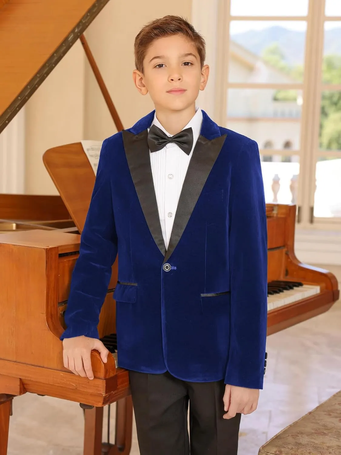 Boyland Boys Tuxedo Suit Velvet Peak Lapel Vintage 2 Pieces Slim Fit Jacket Pants Suit Set Prom Party
