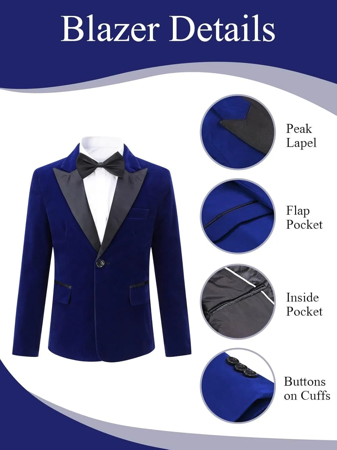 Boyland Boys Tuxedo Suit Velvet Peak Lapel Vintage 2 Pieces Slim Fit Jacket Pants Suit Set Prom Party