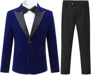 Boyland Boys Tuxedo Suit Velvet Peak Lapel Vintage 2 Pieces Slim Fit Jacket Pants Suit Set Prom Party
