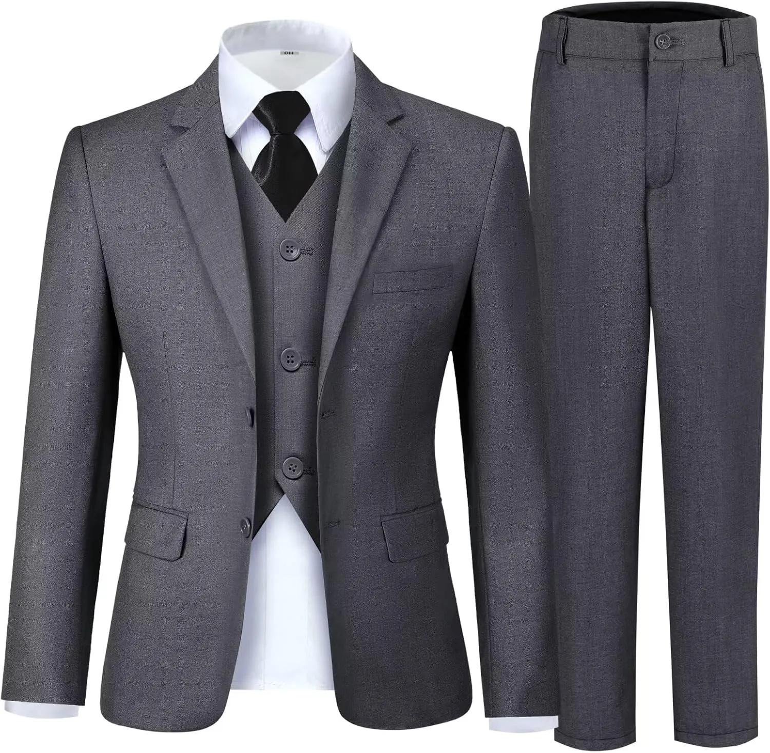 Boy's Suit Formal Slim Fit 5 Pieces Suit Set Blazer Vest Pants with Adjustable Waist Shirt with Tie