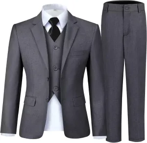 Boy's Suit Formal Slim Fit 5 Pieces Suit Set Blazer Vest Pants with Adjustable Waist Shirt with Tie