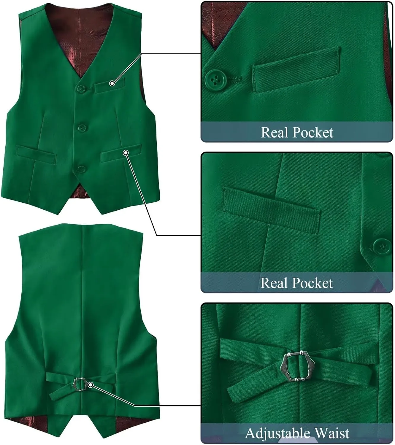 Boy's Suit Formal Slim Fit 5 Pieces Suit Set Blazer Vest Pants with Adjustable Waist Shirt with Tie