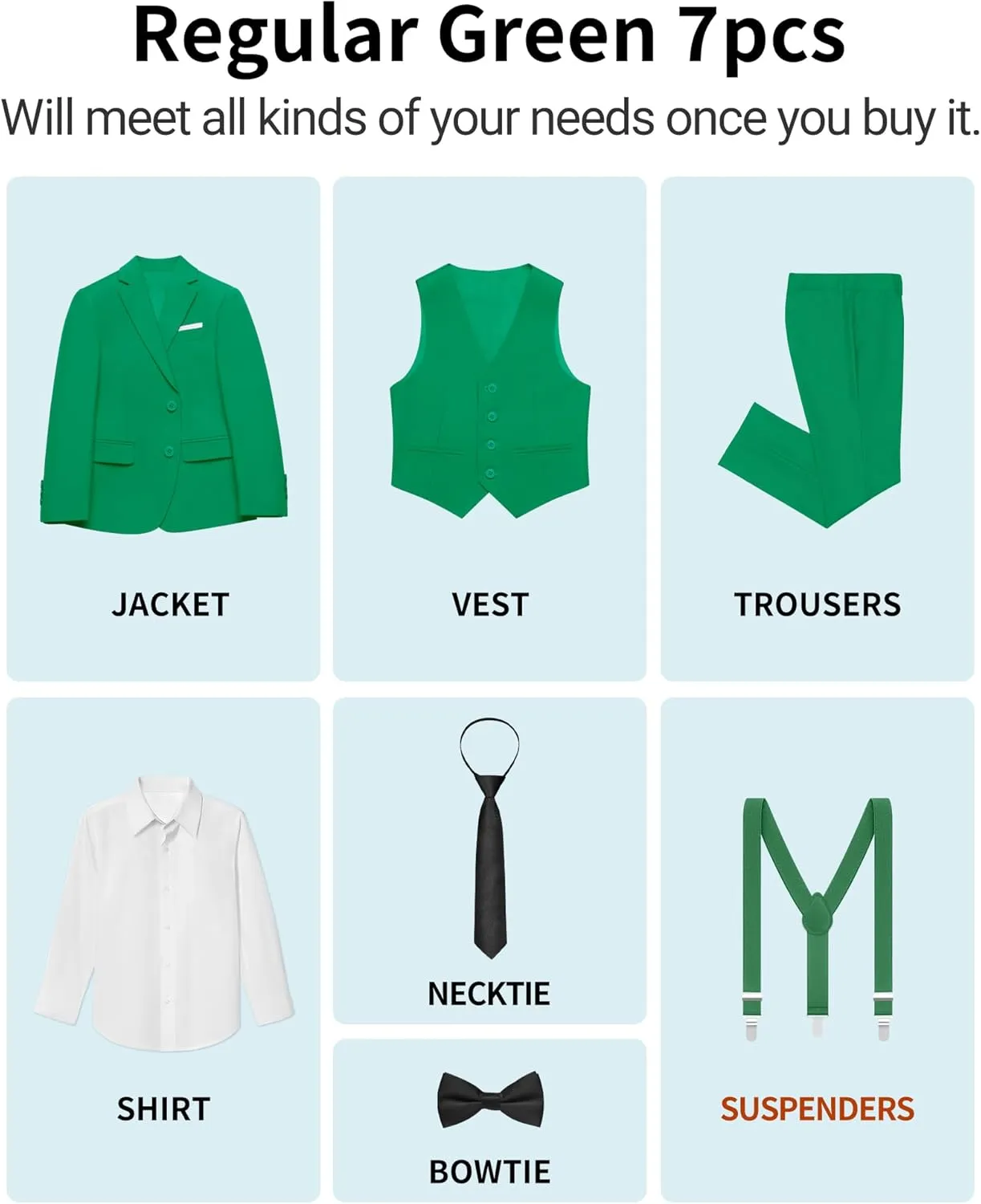 Boys Suit Set with Suspenders, Suit with 3 Versions-Regular, Slim and Husky