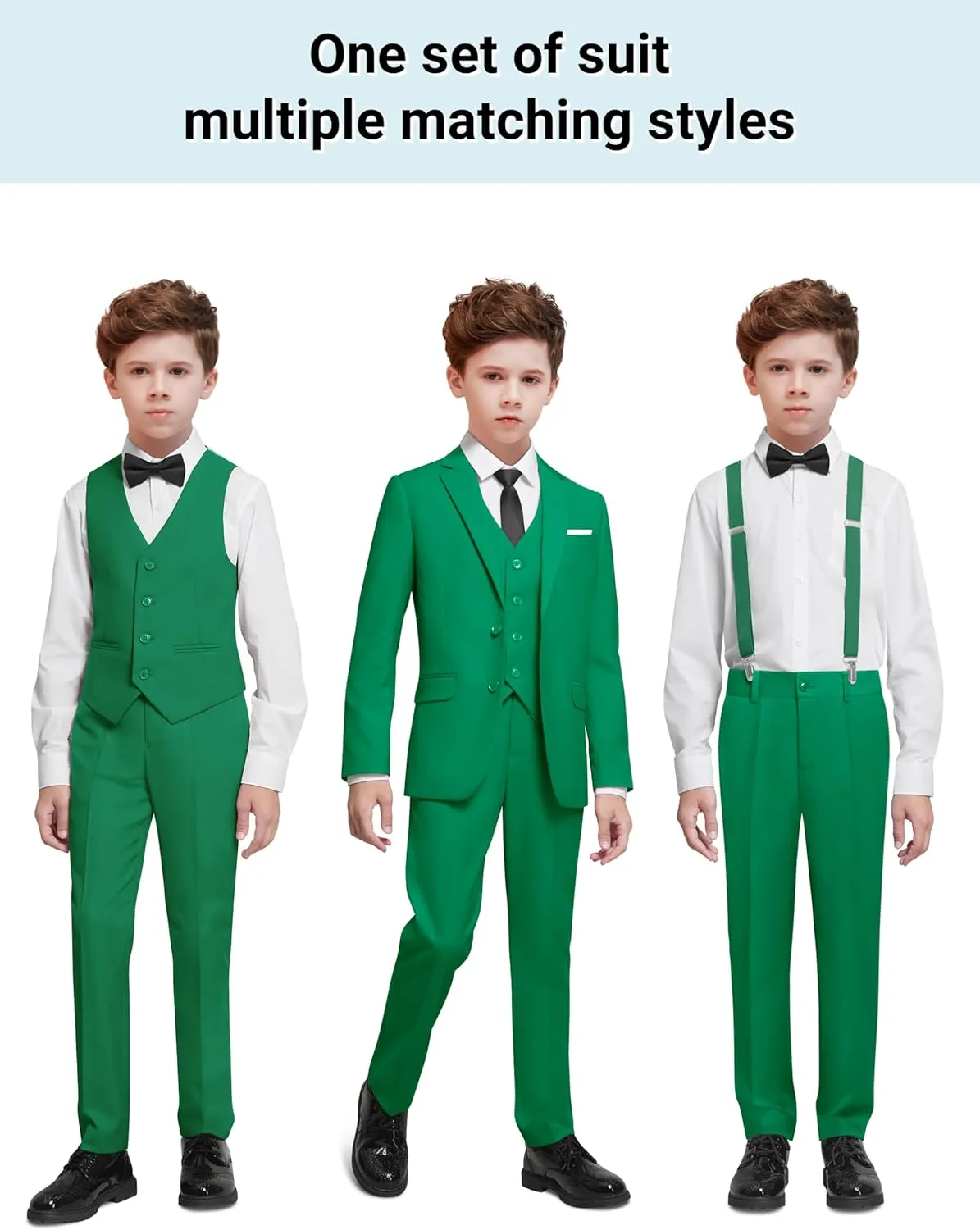 Boys Suit Set with Suspenders, Suit with 3 Versions-Regular, Slim and Husky