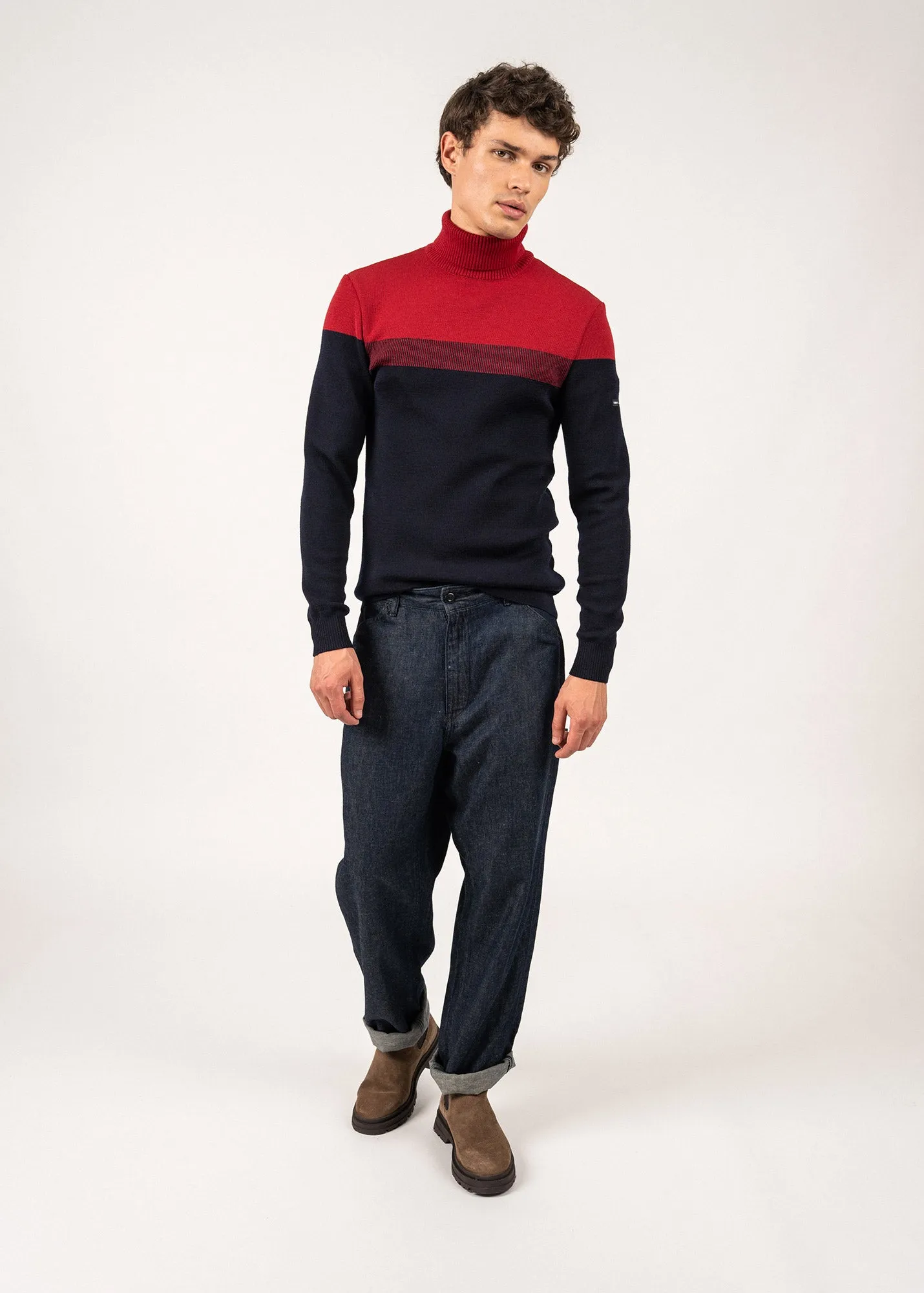Bretagne Roul sailor jumper - turtleneck, in wool (MARINE/PERSAN)