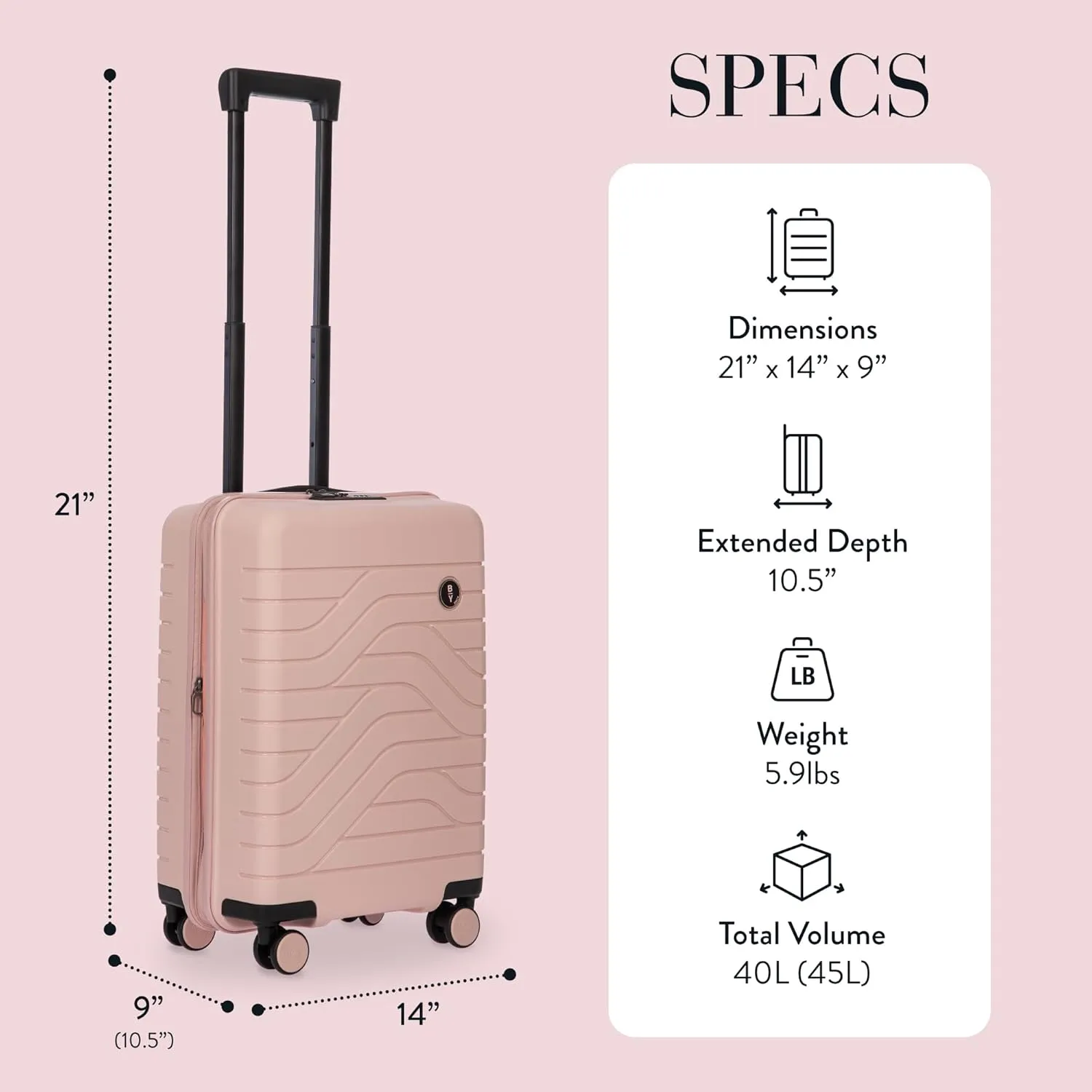 Bric's B|Y Ulisse 21-Inch Spinner - Luxury Carry-On Luggage With Spinner Wheels - Hard Shell Suitcases Made From Durable Polypropylene and Polycarbonate - Pearl Pink
