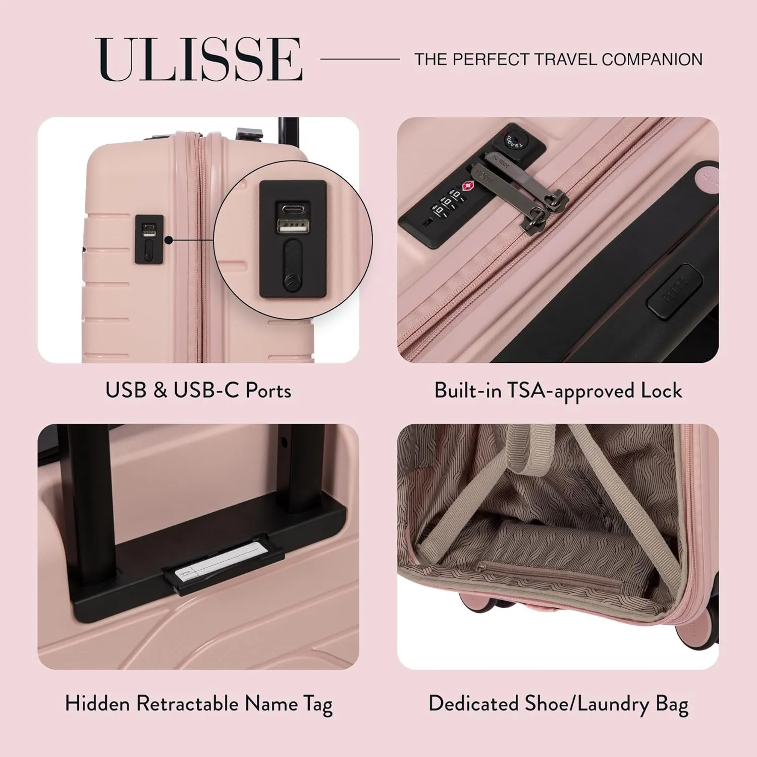 Bric's B|Y Ulisse 21-Inch Spinner - Luxury Carry-On Luggage With Spinner Wheels - Hard Shell Suitcases Made From Durable Polypropylene and Polycarbonate - Pearl Pink