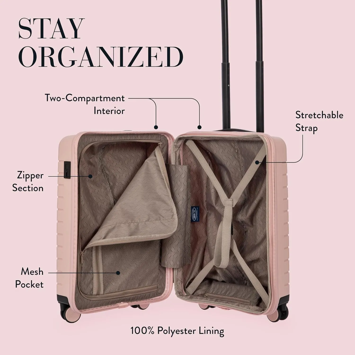 Bric's B|Y Ulisse 21-Inch Spinner - Luxury Carry-On Luggage With Spinner Wheels - Hard Shell Suitcases Made From Durable Polypropylene and Polycarbonate - Pearl Pink