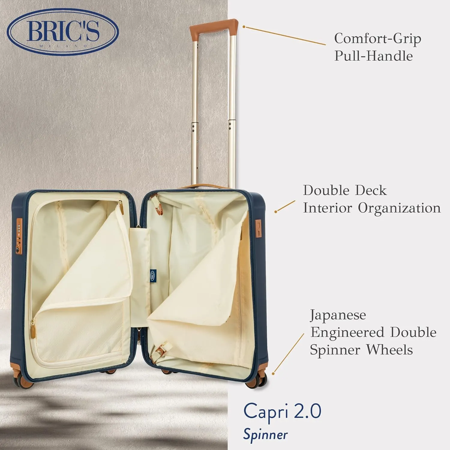 Bric's Capri 2.0 21-Inch Spinner - Luxury Carry On Luggage With Spinner Wheels - Lightweight Suitcases with Wheels Made From Durable Polycarbonate - Matte Blue