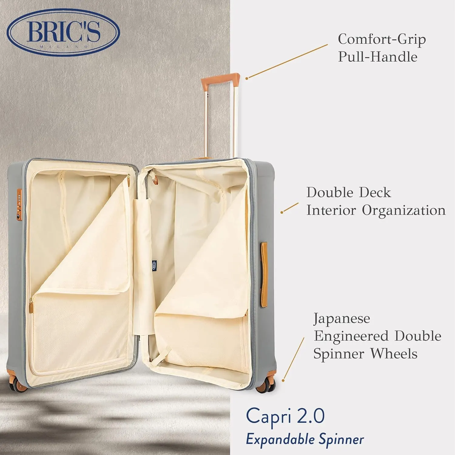 Bric's Capri 2.0 30"-Inch Spinner - Expandable Luxury Carry On Luggage With Spinner Wheels - Lightweight Carry On Suitcases with Wheels Made From Durable Polycarbonate - Silver