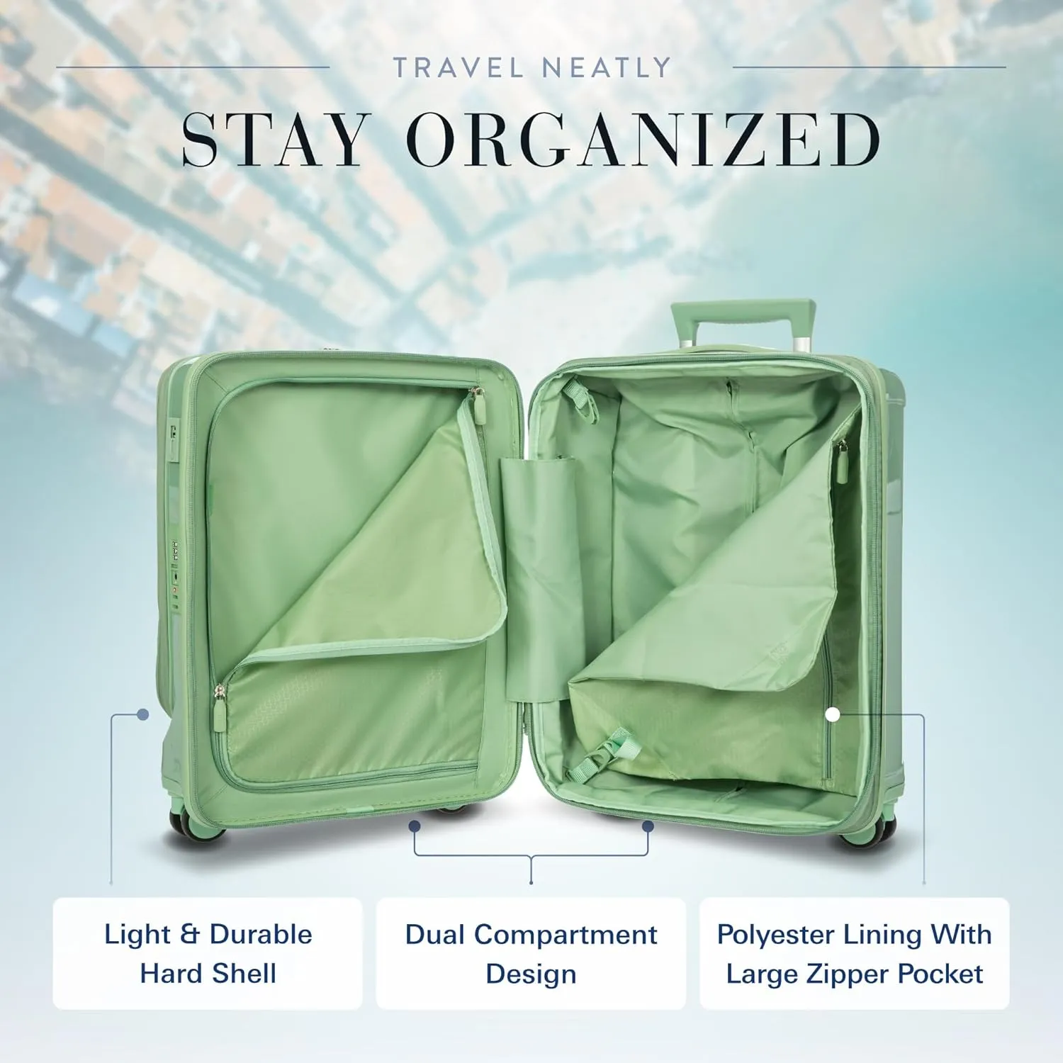 Bric's Positano 21-Inch Spinner - Luxury Carry-On Luggage With Spinner Wheels - Lightweight Suitcases Made From Durable Polycarbonate - Comes with Protective Cover and Extra Pocket - Sage Green