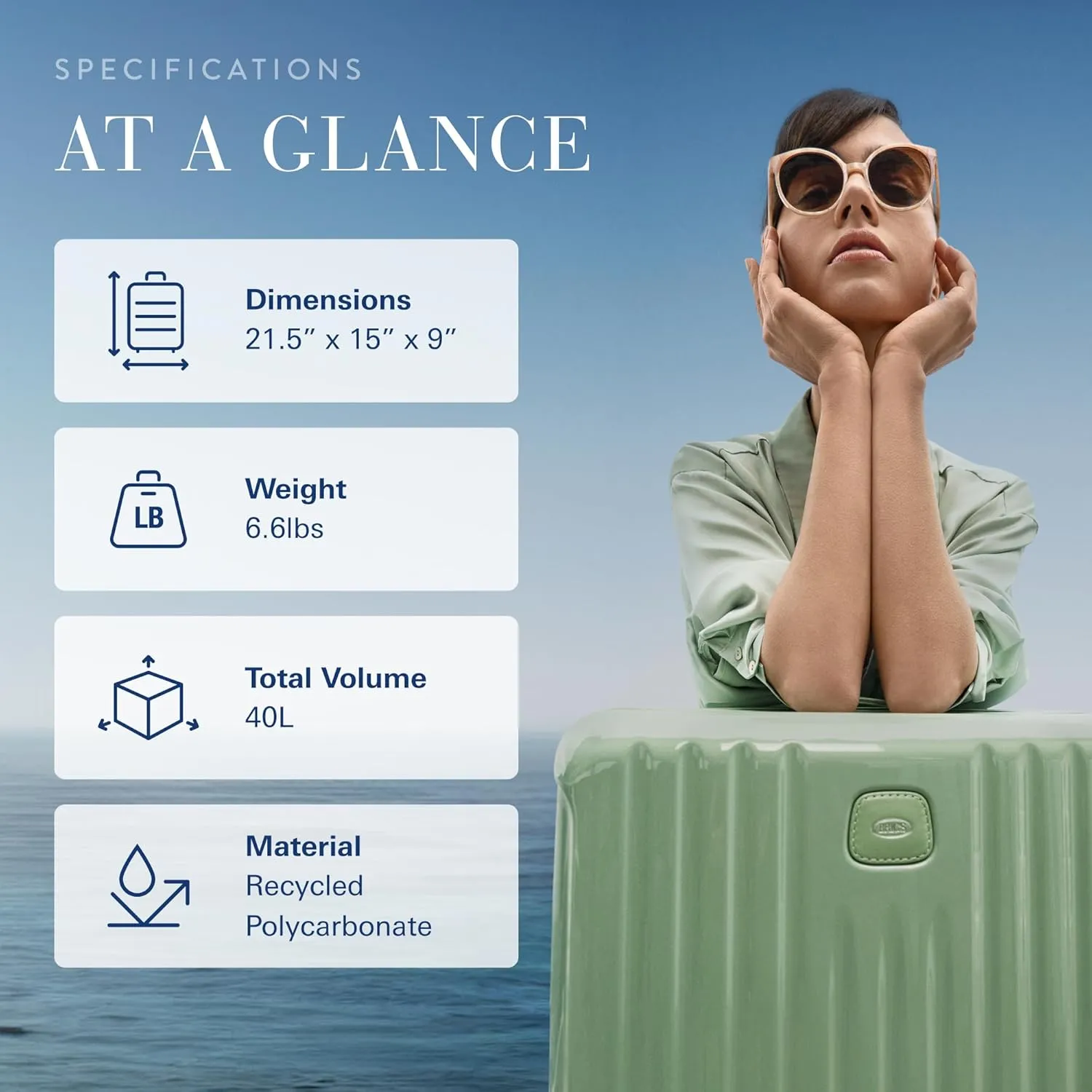 Bric's Positano 21-Inch Spinner - Luxury Carry-On Luggage With Spinner Wheels - Lightweight Suitcases Made From Durable Polycarbonate - Comes with Protective Cover and Extra Pocket - Sage Green