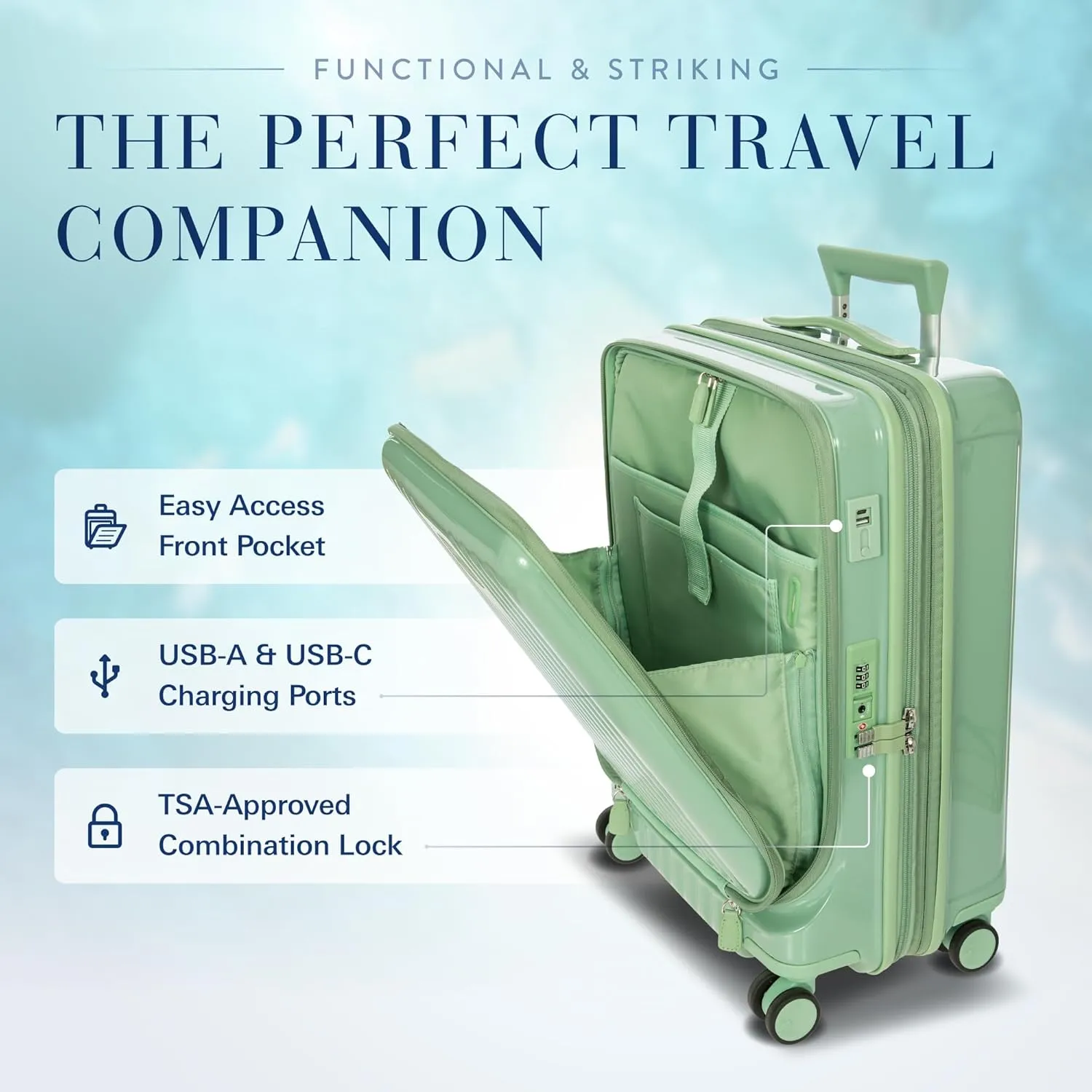 Bric's Positano 21-Inch Spinner - Luxury Carry-On Luggage With Spinner Wheels - Lightweight Suitcases Made From Durable Polycarbonate - Comes with Protective Cover and Extra Pocket - Sage Green