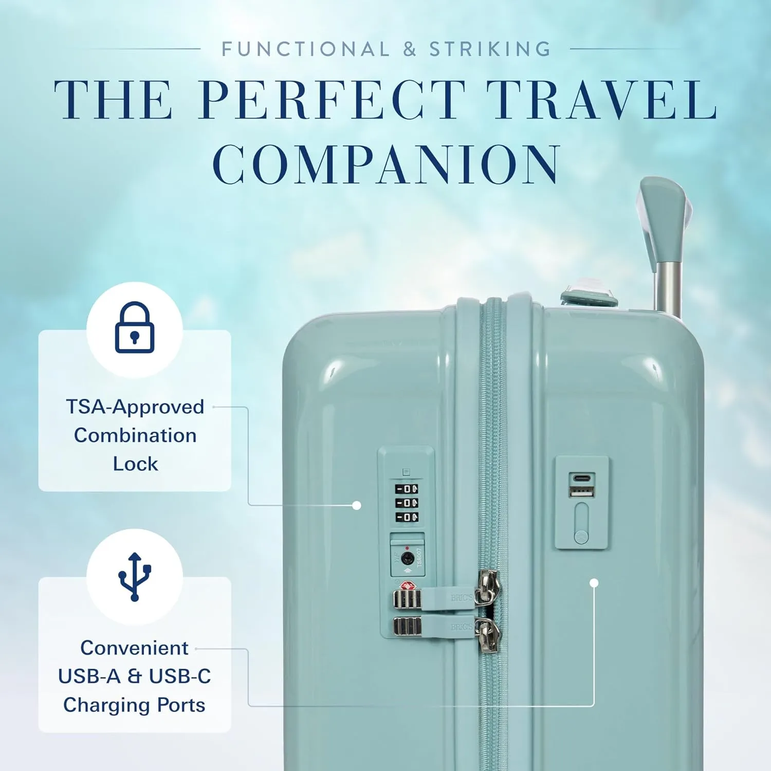 Bric's Positano 21-Inch Spinner - Luxury Carry-On Luggage With Spinner Wheels - Lightweight Suitcases Made From Durable Polycarbonate - Comes with Protective Cover - Light Blue