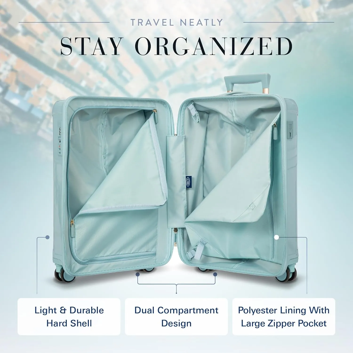 Bric's Positano 21-Inch Spinner - Luxury Carry-On Luggage With Spinner Wheels - Lightweight Suitcases Made From Durable Polycarbonate - Comes with Protective Cover - Light Blue