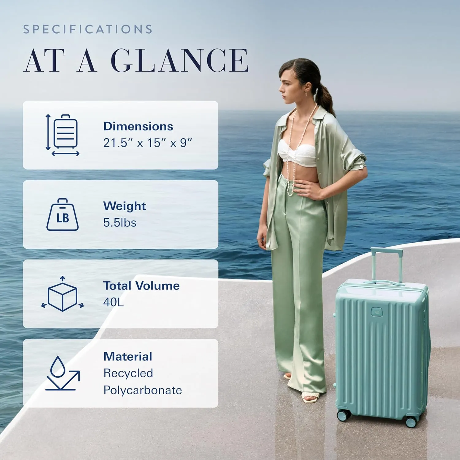 Bric's Positano 21-Inch Spinner - Luxury Carry-On Luggage With Spinner Wheels - Lightweight Suitcases Made From Durable Polycarbonate - Comes with Protective Cover - Light Blue