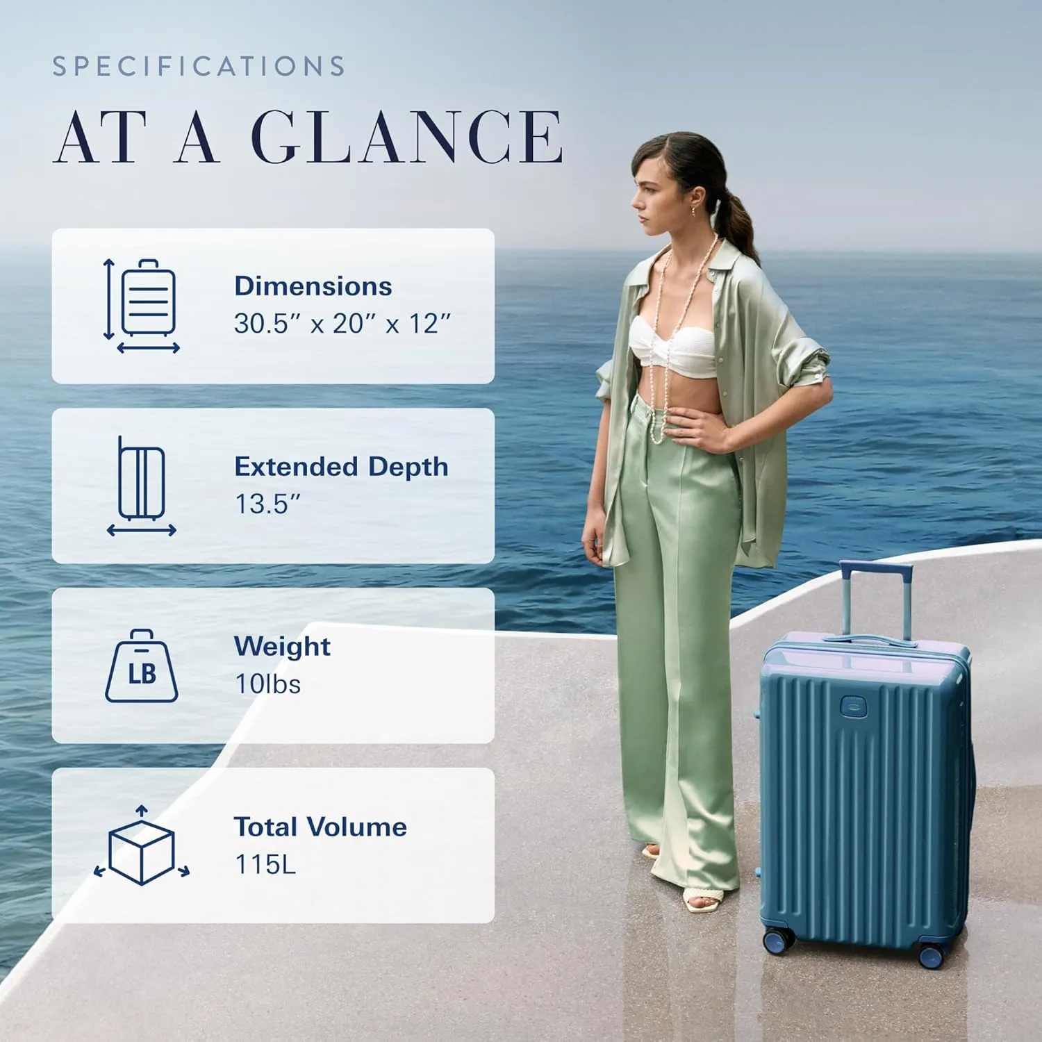 Bric's Positano 30-Inch Spinner - Expandable Luxury Checked Luggage With Spinner Wheels - Lightweight Suitcases Made From Durable Polycarbonate - Comes with Protective Cover - Sea Green