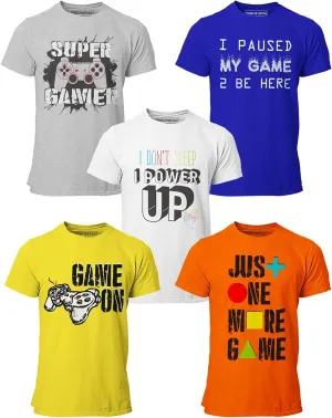 BROOKLYN VERTICAL 5-Pack Video Gamer Short Sleeve Crew Neck Boys T-Shirt with Chest Print | Soft Cotton Sizes 6-30