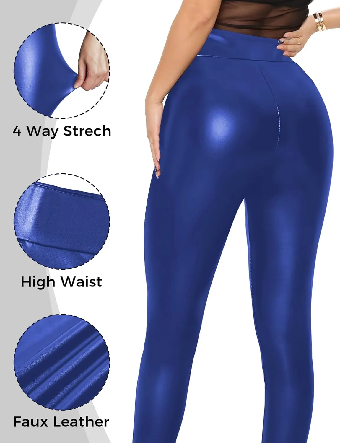 Buauty Faux Leather Leggings for Women High Waisted Leather Pants Tummy Control Stretch Pleather PU Pants