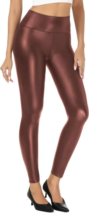 Buauty Faux Leather Leggings for Women High Waisted Leather Pants Tummy Control Stretch Pleather PU Pants
