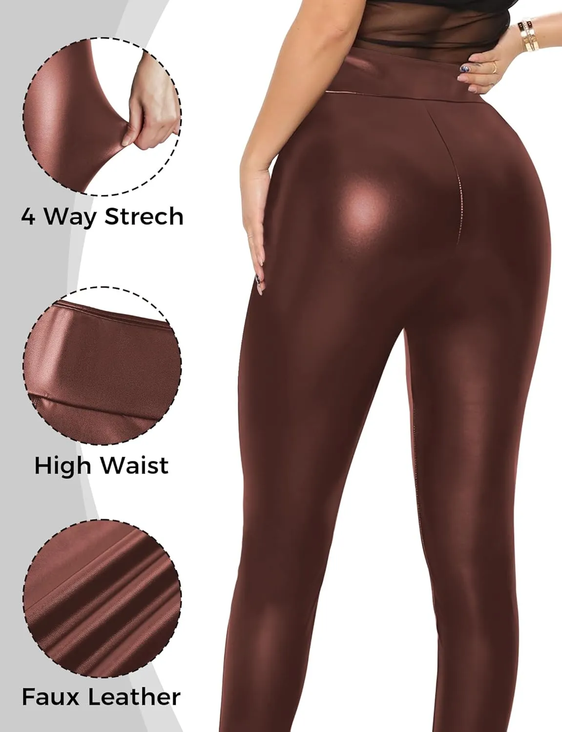 Buauty Faux Leather Leggings for Women High Waisted Leather Pants Tummy Control Stretch Pleather PU Pants