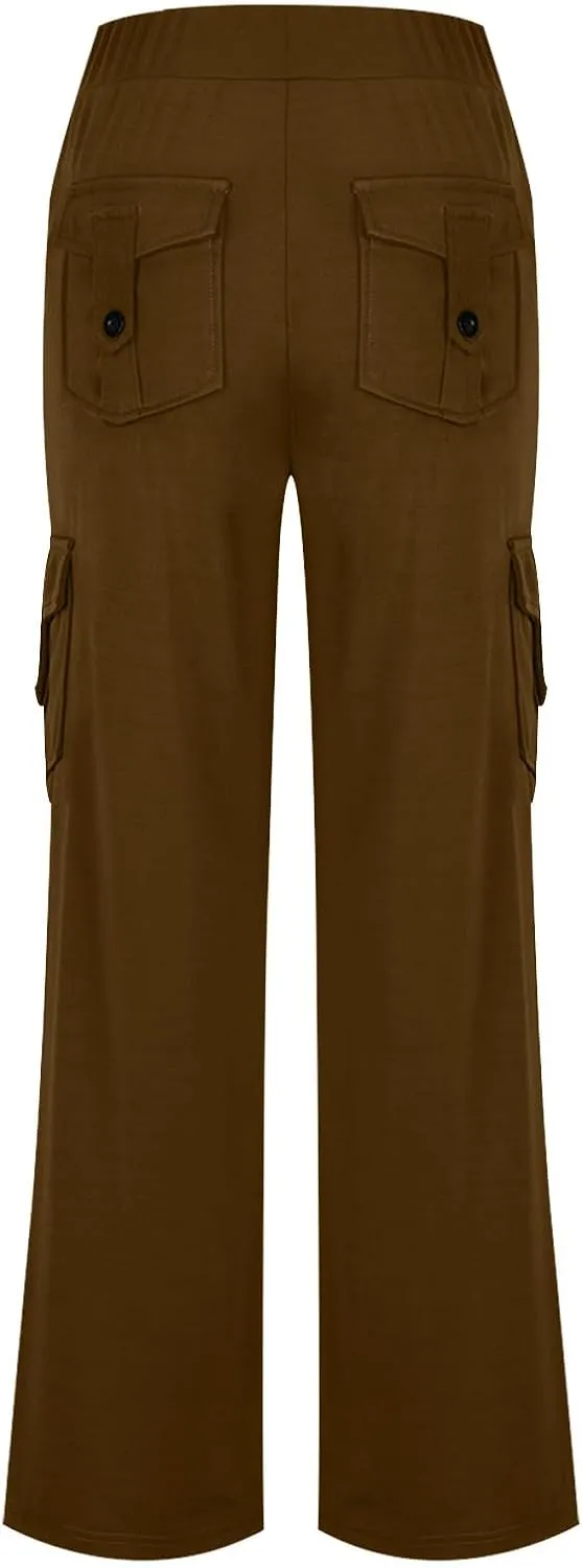 Cargo Yoga Pants with Pockets Womens Wide Leg Pants High Waisted Workout Flare Leggings Lightweight Casual Trousers