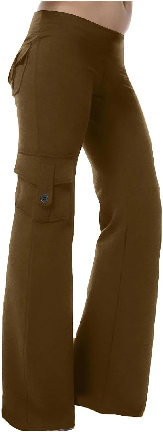 Cargo Yoga Pants with Pockets Womens Wide Leg Pants High Waisted Workout Flare Leggings Lightweight Casual Trousers