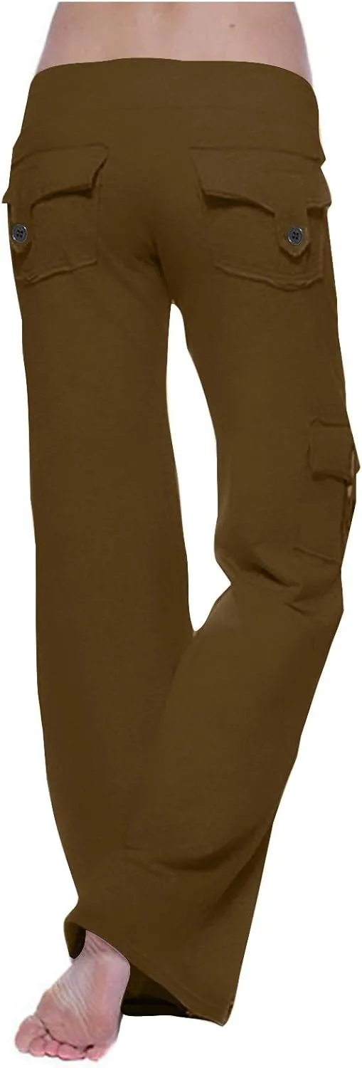 Cargo Yoga Pants with Pockets Womens Wide Leg Pants High Waisted Workout Flare Leggings Lightweight Casual Trousers