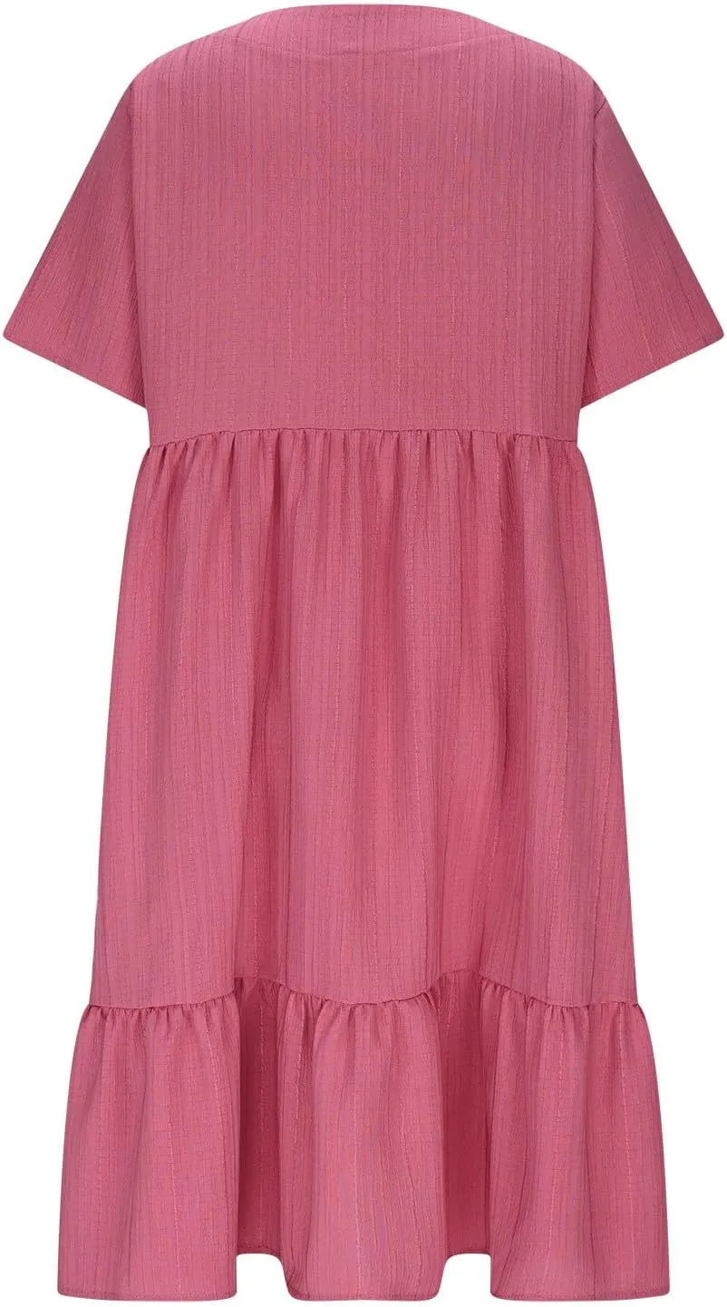 Cbcbtwo Summer Dresses for Women 2025 Casual Loose Fit V Neck Dress Short Sleeve Solid Flowy Sundress Vacation Midi Dress