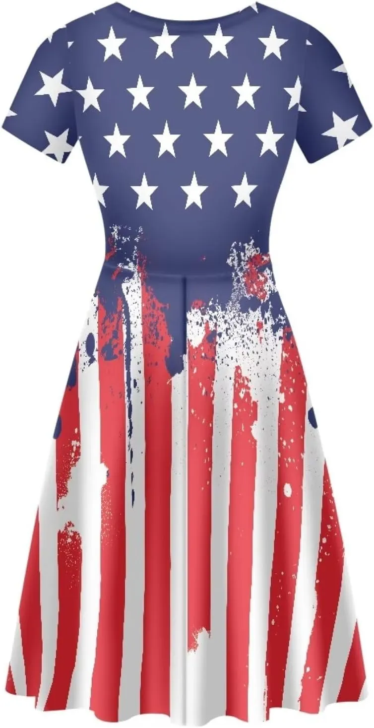 chaqlin Women Casual Summer Tunic Dress Short Sleeved Plus Size A-Line Midi Dresses