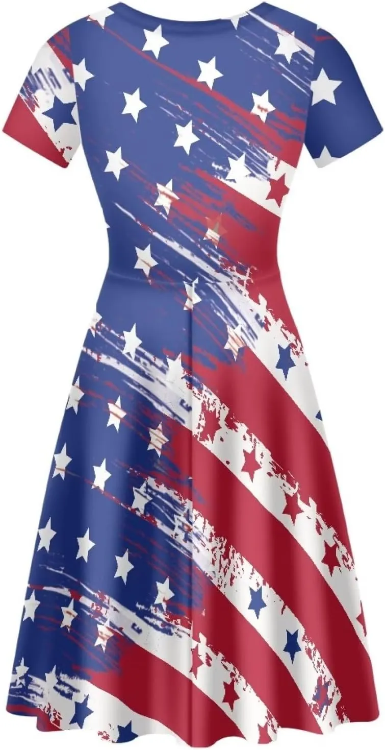 chaqlin Women Casual Summer Tunic Dress Short Sleeved Plus Size A-Line Midi Dresses