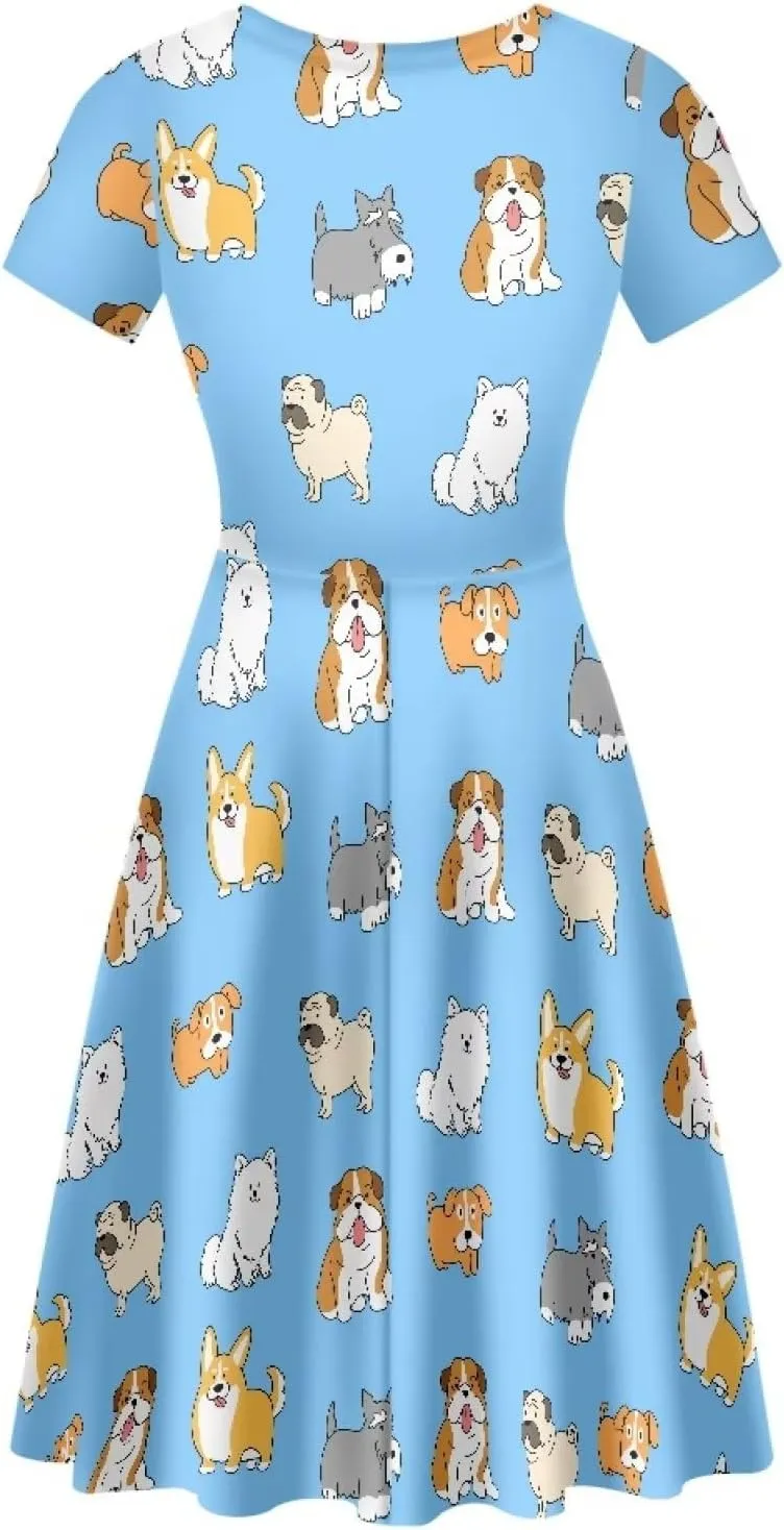 chaqlin Women Casual Summer Tunic Dress Short Sleeved Plus Size A-Line Midi Dresses