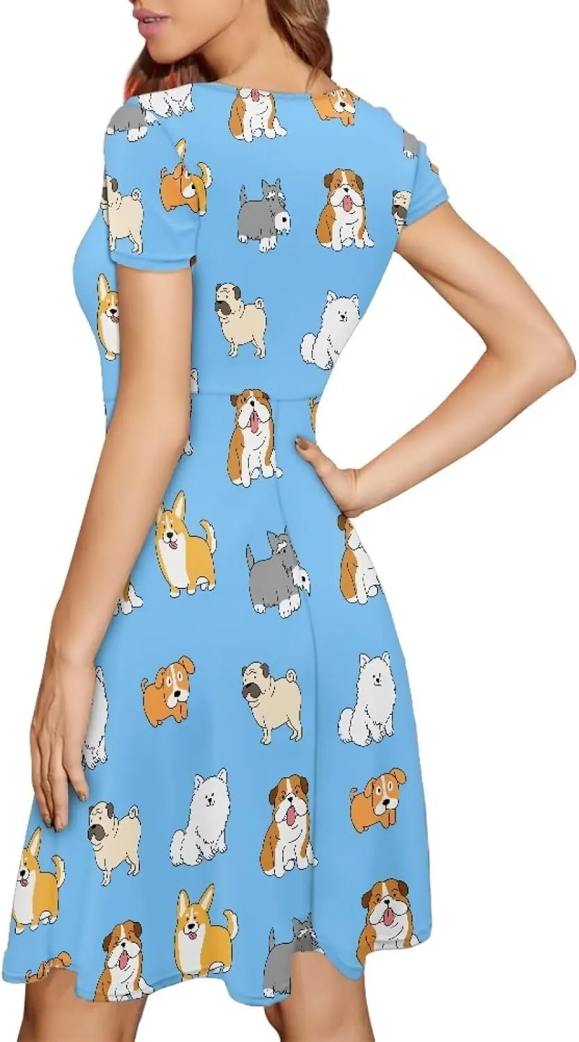 chaqlin Women Casual Summer Tunic Dress Short Sleeved Plus Size A-Line Midi Dresses