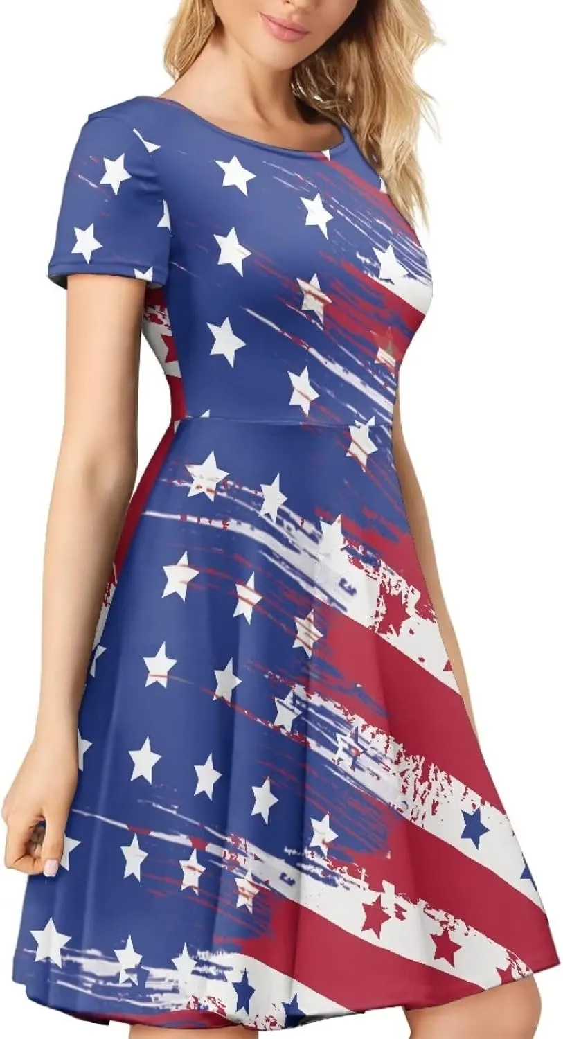 chaqlin Women Casual Summer Tunic Dress Short Sleeved Plus Size A-Line Midi Dresses
