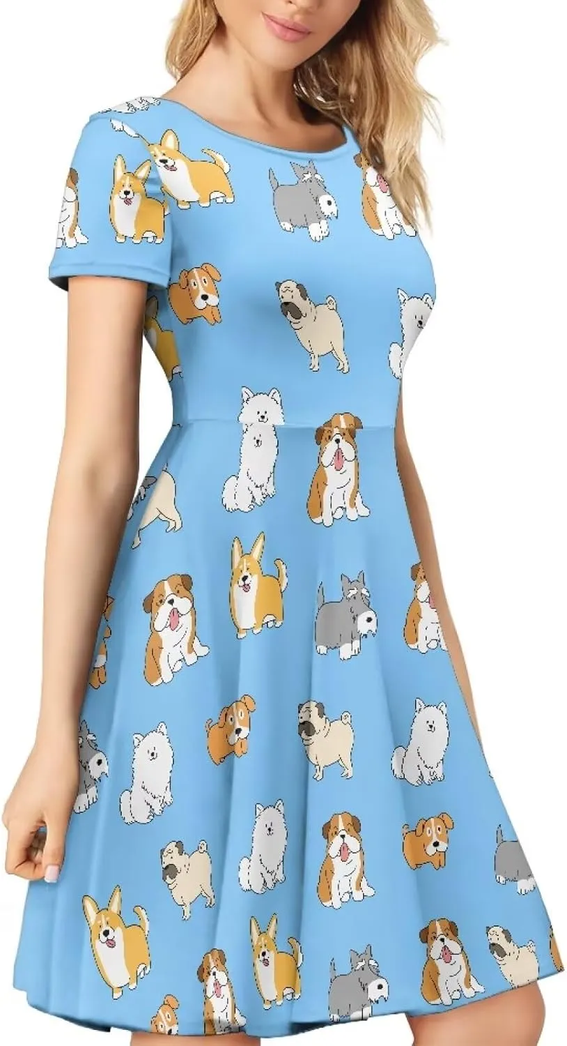 chaqlin Women Casual Summer Tunic Dress Short Sleeved Plus Size A-Line Midi Dresses