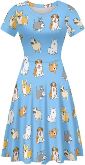 chaqlin Women Casual Summer Tunic Dress Short Sleeved Plus Size A-Line Midi Dresses