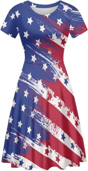 chaqlin Women Casual Summer Tunic Dress Short Sleeved Plus Size A-Line Midi Dresses