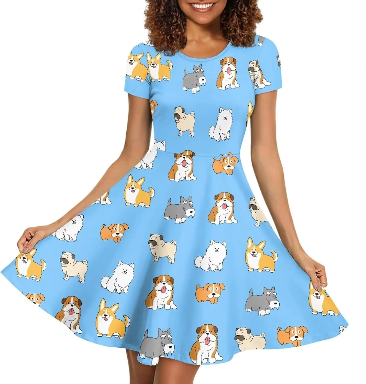 chaqlin Women Casual Summer Tunic Dress Short Sleeved Plus Size A-Line Midi Dresses