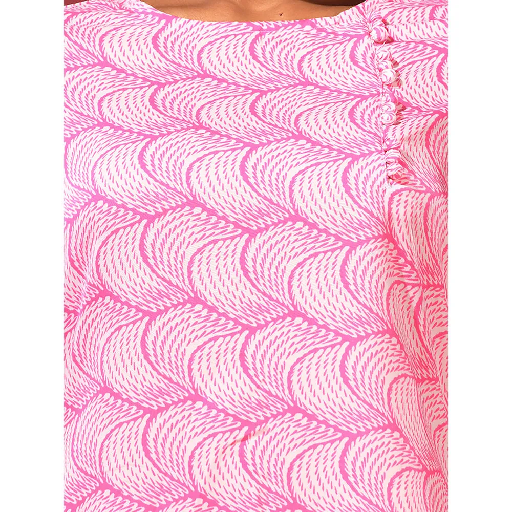 CHARUKRITI Pink Printed Cotton Kurta with Straight Pants (Set of 2)