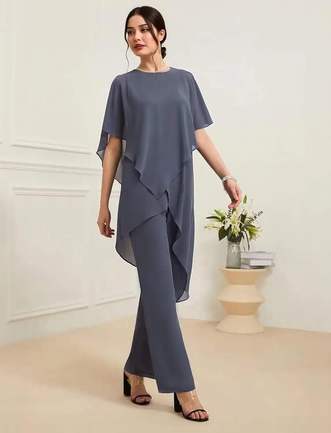 Chiffon Mother of The Bride Pant Suits for Wedding 2 Piece Formal Pant Suit Wedding Guest Outfits