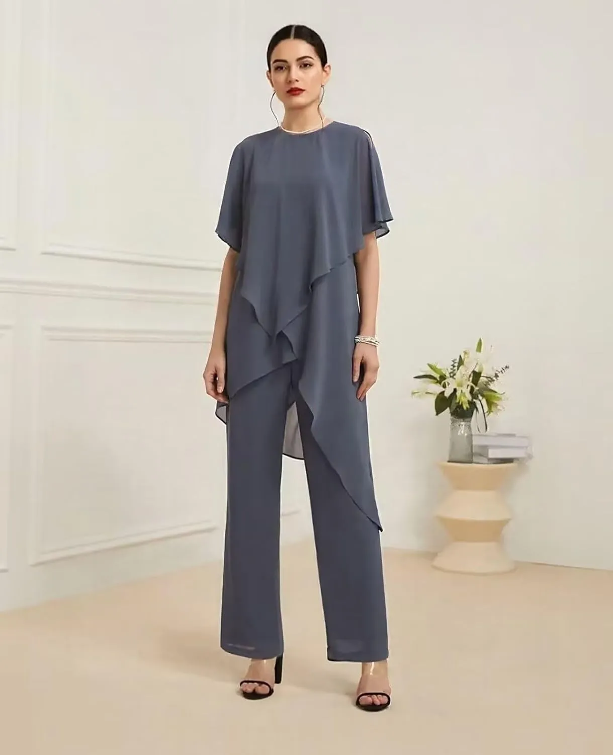 Chiffon Mother of The Bride Pant Suits for Wedding 2 Piece Formal Pant Suit Wedding Guest Outfits