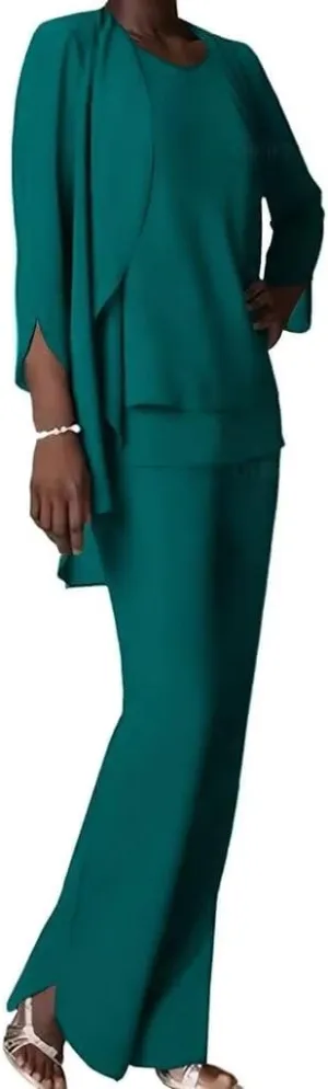 Chiffon Mother of The Bride Pant Suits for Wedding 3 PCS Formal Evening Pant Suits for Women Dressy