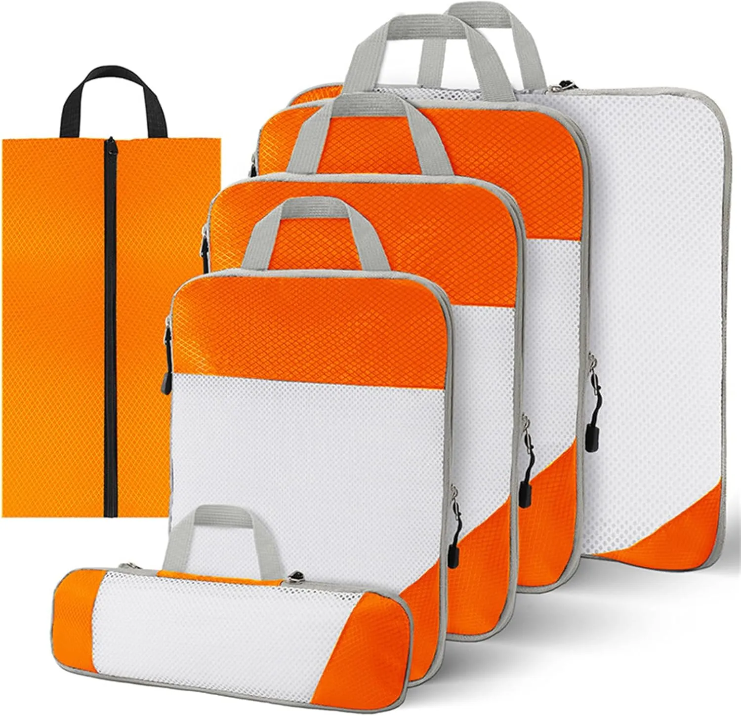 Compression Packing Cubes, 6 Set Luggage Packing Organizers, Lightweight Travel Accessories Essentials Travel Bags for Women/Men (Orange)