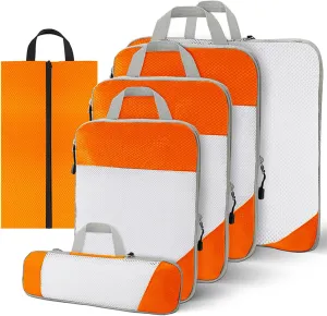 Compression Packing Cubes, 6 Set Luggage Packing Organizers, Lightweight Travel Accessories Essentials Travel Bags for Women/Men (Orange)