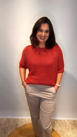 Coral Short-Sleeve Knit Top
