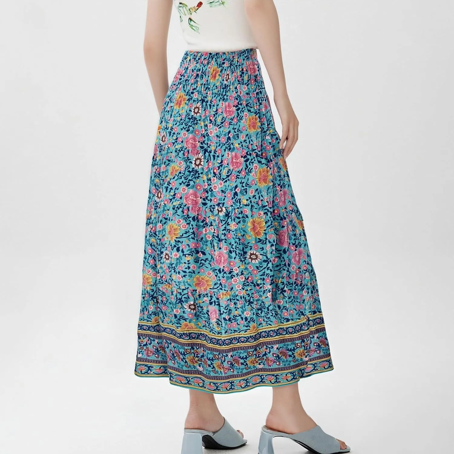 COTECRAM Maxi Skirts for Women 2025 Bohemian Long Skirts Pleated Flowy High Waist Casual A Line Floral Printed Summer Skirt