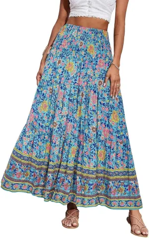 COTECRAM Maxi Skirts for Women 2025 Bohemian Long Skirts Pleated Flowy High Waist Casual A Line Floral Printed Summer Skirt