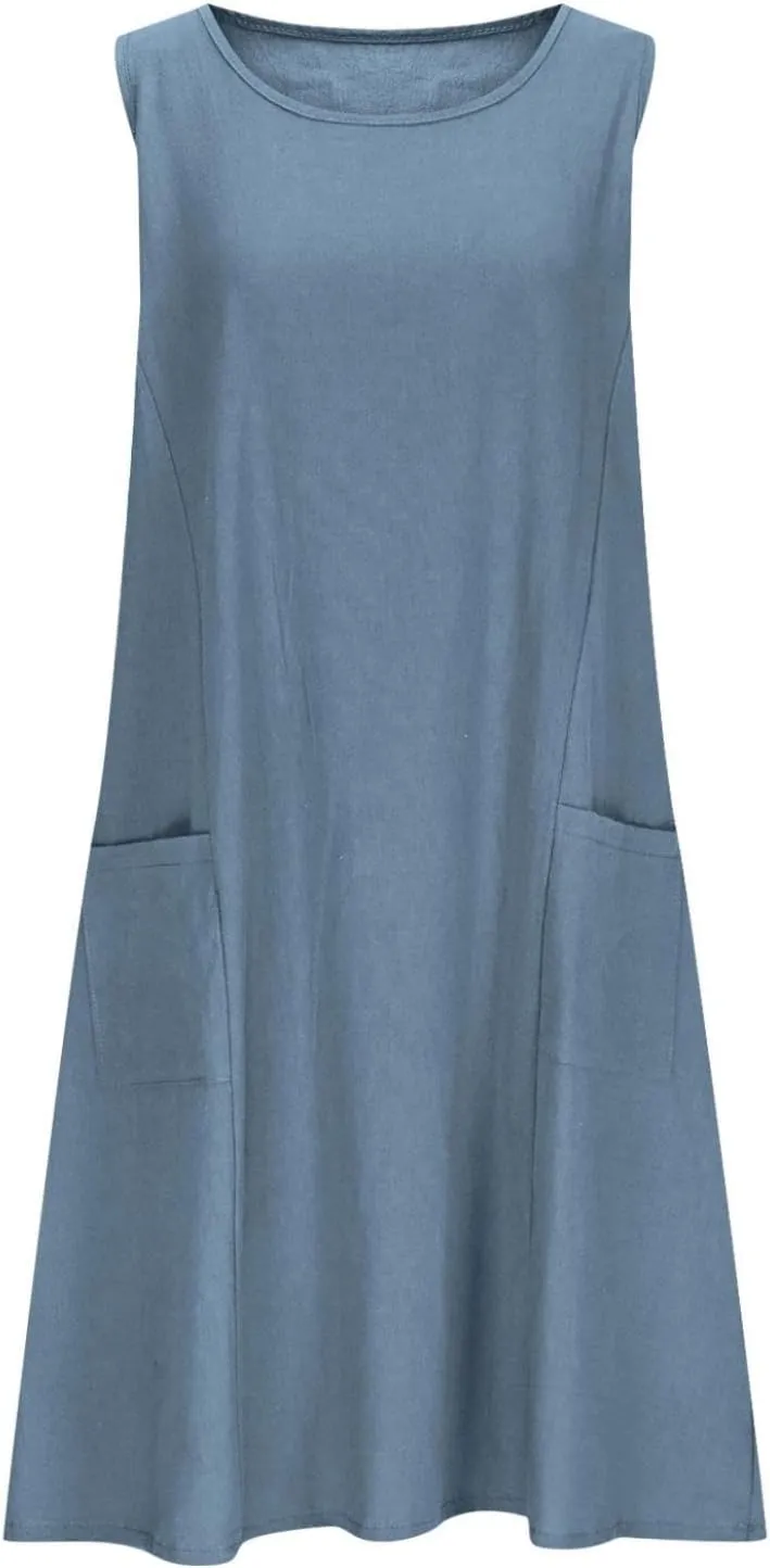 Cotton Linen Mini Dress for Women Summer Boho Beach Dresses Casual Sleeveless Sundress Solid Vacation Outfits 2025