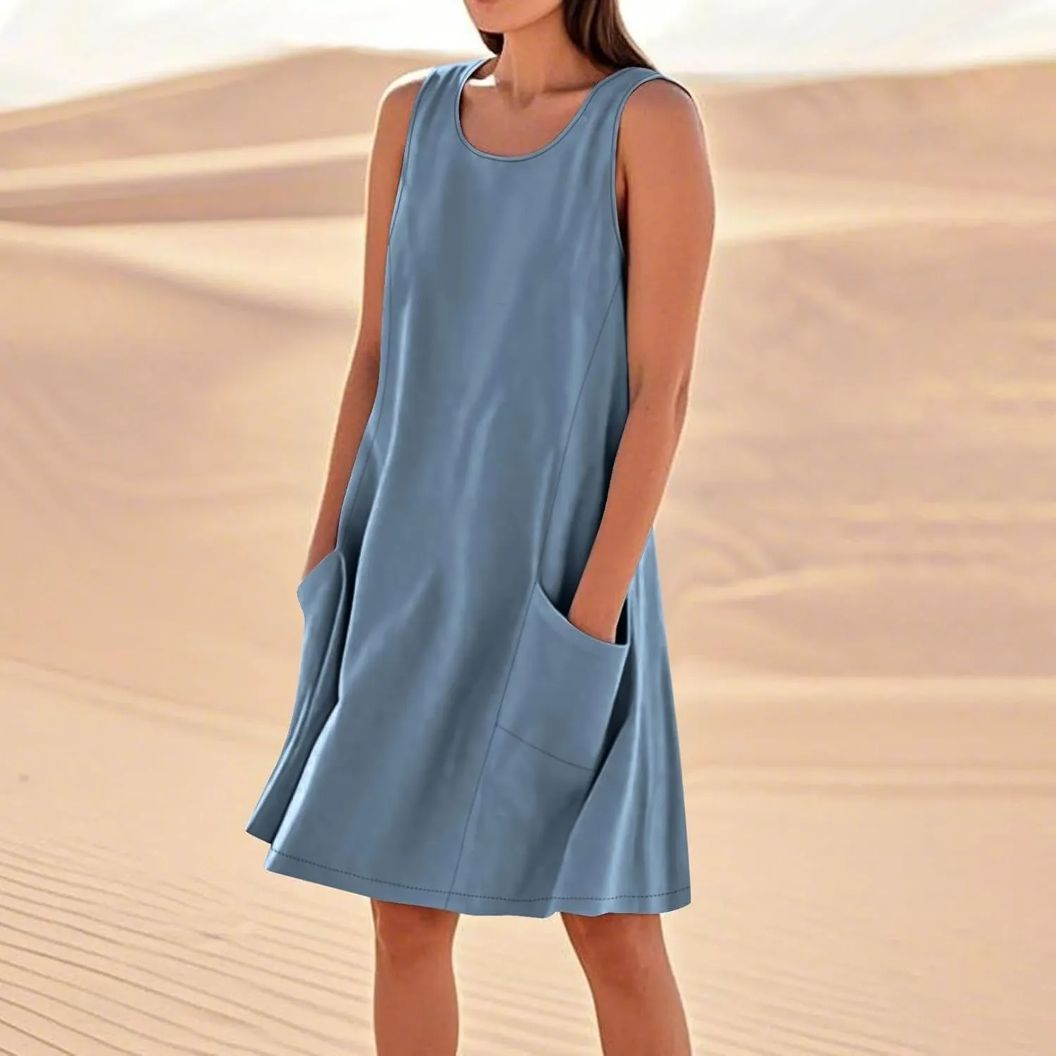 Cotton Linen Mini Dress for Women Summer Boho Beach Dresses Casual Sleeveless Sundress Solid Vacation Outfits 2025